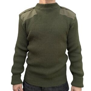 Men’s Wool Green Military DSCP Infantry Sweater Elbow Patches Epaulettes Sz 36‎